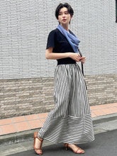 FRIFUL Women's Casual Color Block Striped Long Skirt, Spring/Summer